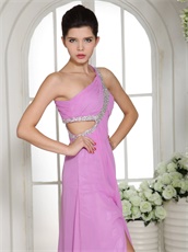 Lilac Prom Celebrity Dress With One Shoulder Slit Skirt Cheap