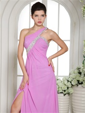 Lilac Prom Celebrity Dress With One Shoulder Slit Skirt Cheap