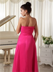 Strapless Silver Beading Hot Pink Prom Dress Middle Slit Long Skirt
