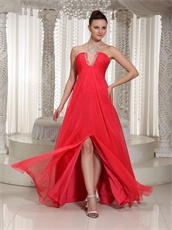 U-Shaped Cut Out Strapless Knee Slit Pretty Long Prom Dress In Red