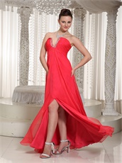 U-Shaped Cut Out Strapless Knee Slit Pretty Long Prom Dress In Red
