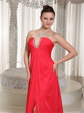 U-Shaped Cut Out Strapless Knee Slit Pretty Long Prom Dress In Red