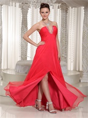 U-Shaped Cut Out Strapless Knee Slit Pretty Long Prom Dress In Red