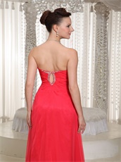 U-Shaped Cut Out Strapless Knee Slit Pretty Long Prom Dress In Red