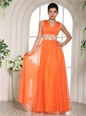 Popular Orange V Neckline Modest Prom Celebrity Dress Wedding Host
