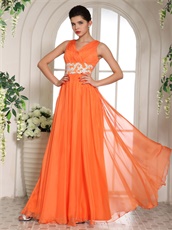 Popular Orange V Neckline Modest Prom Celebrity Dress Wedding Host