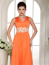 Popular Orange V Neckline Modest Prom Celebrity Dress Wedding Host