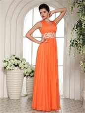 Popular Orange V Neckline Modest Prom Celebrity Dress Wedding Host