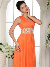 Popular Orange V Neckline Modest Prom Celebrity Dress Wedding Host