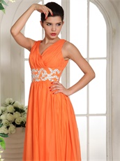 Popular Orange V Neckline Modest Prom Celebrity Dress Wedding Host