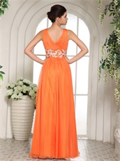 Popular Orange V Neckline Modest Prom Celebrity Dress Wedding Host