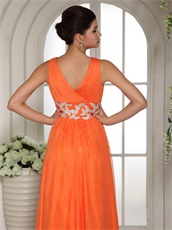 Popular Orange V Neckline Modest Prom Celebrity Dress Wedding Host