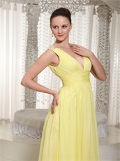 Light Yellow Chiffon Stage Dancers Partner Quality Prom Dresses V Neck