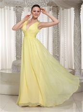 Light Yellow Chiffon Stage Dancers Partner Quality Prom Dresses V Neck