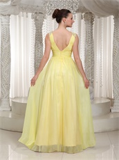 Light Yellow Chiffon Stage Dancers Partner Quality Prom Dresses V Neck