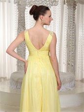 Light Yellow Chiffon Stage Dancers Partner Quality Prom Dresses V Neck