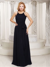 Mature Scoop Black Column Chiffon Prom Dress For Forty Years Old Women