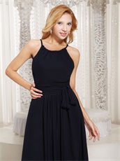 Mature Scoop Black Column Chiffon Prom Dress For Forty Years Old Women 