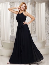 Mature Scoop Black Column Chiffon Prom Dress For Forty Years Old Women 