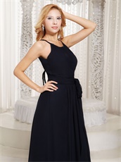 Mature Scoop Black Column Chiffon Prom Dress For Forty Years Old Women 