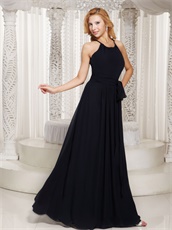 Mature Scoop Black Column Chiffon Prom Dress For Forty Years Old Women 