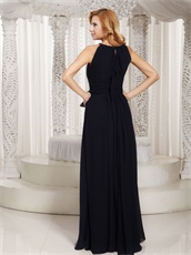 Mature Scoop Black Column Chiffon Prom Dress For Forty Years Old Women 