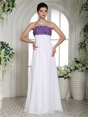 Purple Bodice Pure White Chiffon Skirt Prom Dress Empire Look Slimmer