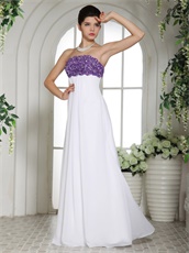 Purple Bodice Pure White Chiffon Skirt Prom Dress Empire Look Slimmer