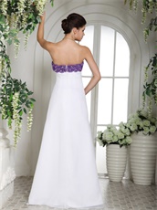Purple Bodice Pure White Chiffon Skirt Prom Dress Empire Look Slimmer