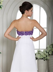 Purple Bodice Pure White Chiffon Skirt Prom Dress Empire Look Slimmer