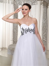Epire White Prom Club Gowns Dress With Black Embroidery Details