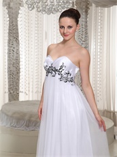 Epire White Prom Club Gowns Dress With Black Embroidery Details