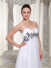 Epire White Prom Club Gowns Dress With Black Embroidery Details