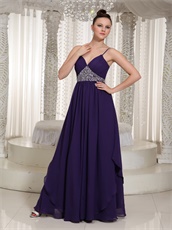 Spaghetti Straps Annual General Purple Prom Dress Triangular Silver Beading