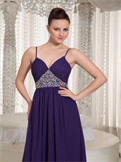 Spaghetti Straps Annual General Purple Prom Dress Triangular Silver Beading