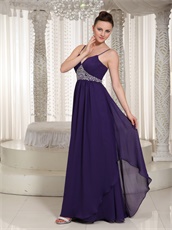 Spaghetti Straps Annual General Purple Prom Dress Triangular Silver Beading