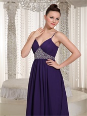 Spaghetti Straps Annual General Purple Prom Dress Triangular Silver Beading