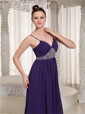 Spaghetti Straps Annual General Purple Prom Dress Triangular Silver Beading