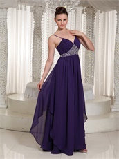 Spaghetti Straps Annual General Purple Prom Dress Triangular Silver Beading