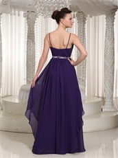 Spaghetti Straps Annual General Purple Prom Dress Triangular Silver Beading