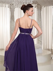 Spaghetti Straps Annual General Purple Prom Dress Triangular Silver Beading