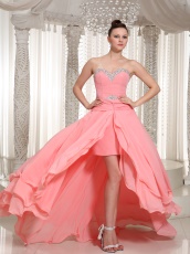 Watermelon Knee Length Chiffon High Low Party Gowns With Waist Layers Cloak