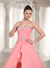 Watermelon Knee Length Chiffon High Low Party Gowns With Waist Layers Cloak