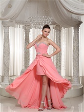 Watermelon Knee Length Chiffon High Low Party Gowns With Waist Layers Cloak