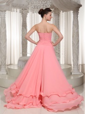 Watermelon Knee Length Chiffon High Low Party Gowns With Waist Layers Cloak