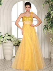 Yellow One Shoulder Strapless Party Dress With Sparkling Sequin Lining