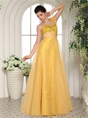 Yellow One Shoulder Strapless Party Dress With Sparkling Sequin Lining