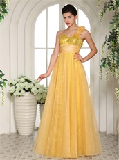 Yellow One Shoulder Strapless Party Dress With Sparkling Sequin Lining