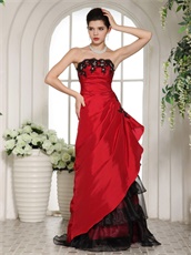 Mix-Match Red and Black Taffeta and Organza Layeres Skirt Dress Prom Bustle