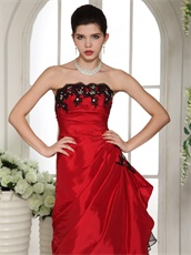 Mix-Match Red and Black Taffeta and Organza Layeres Skirt Dress Prom Bustle